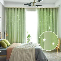 1 x Brand New Lanqinglv Blackout Curtains Children s Room Curtains Set of 2 Stars Blackout Curtains Opaque with Eyelets Girls Voile Gradient Curtains Green H 243 x W 132 cm  - RRP €10.07