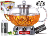 3 x RAW Customer Returns PYKAL glass teapot with strainer insert and warmer set - 1 liter - bright diamond teapot also for loose tea - tea maker with strainer and tea light oven - RRP €74.07