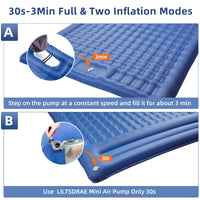 1 x RAW Customer Returns Camping Sleeping Pads, Extra Thick 5 Inflatable Sleeping Pad with Pillow, Built-in Pump, Oversized Mattress, Super Portable Backpacking Sleeping Pad for Hiking, Tent, Travel Blue Color , Double  - RRP €70.39