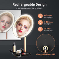 1 x RAW Customer Returns Precious Lighted Makeup Mirror, Rechargeable LED Table Mirror with 10X Magnification, Mini Vanity Mirror, 3 Dimmable Color Lights, Touch Sensor, Portable Mirror for Travel - RRP €28.07