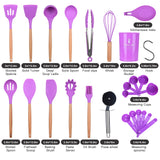 1 x RAW Customer Returns ONATISMAGIN Silicone Kitchen Utensils Set, 35 Pieces Non-Stick Silicone Cooking Utensils Set, Including Spatula, Slotted Spoon, Spoon, Pasta Fork, Pizza Wheel, Hook and More Purple  - RRP €25.2