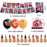 1 x Brand New Anime Birthday Balloons, 33 Pieces Birthday Decoration Set Chainsaw Theme Party Decoration with Birthday Banner Anime Balloons Cupcake Toppers for Kids Birthday Party Decoration - RRP €19.2