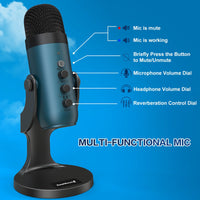 1 x RAW Customer Returns zealsound Microphone PC, USB condenser microphone gaming for Mac mobile phone, PS4 5, studio microphones with mute gain echo, adapter for phone, for gaming, podcast, recordings, streaming, ASMR, YouTube, k66 Teal - RRP €43.36