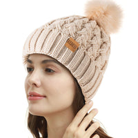 2 x RAW Customer Returns REDESS Women Winter Pompom Beanie Hat Fleece Lined Warm Hats, Thick Casual Snow Knit Hat for Ladies - RRP €39.98