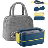 1 x RAW Customer Returns Haoh Lunch Box Kit - 1400 ml 2 Layers Lunch Box with Cutlery Lunch Box Bag, Bento Box Microwave for Picnic School Office Adults Children Dark Blue  - RRP €39.99