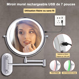 1 x RAW Customer Returns Makeup Mirror, Wall Mounted Mirror, Illuminated Wall Mirror, Double Sided, 1x 10x USB Charging Cable, Rotatable and 360 Extendable, for Home and Bathroom - RRP €51.03