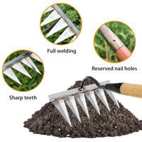 1 x RAW Customer Returns Garden rake, rake garden weed hoe, weed remover device, garden tools, lawn rake digging fork, multifunctional garden tool 6 tooth steel carbon steel, for weeding loosening sowing without stick  - RRP €20.64