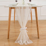 1 x RAW Customer Returns AOKSUNOVA Table Runner Beige Chiffon Table Runner Tulle Table Runner Wedding Fabric Washable 400 x 75 cm - RRP €19.15