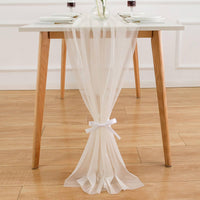 3 x RAW Customer Returns AOKSUNOVA Table Runner Beige Chiffon Table Runner Tulle Table Runner Wedding Fabric Washable 400 x 75 cm - RRP €57.45