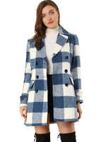 1 x RAW Customer Returns Allegra K Women s Coat Long Sleeve Double Breasted Colorblock Check Trench Coat Blue White L - RRP €72.6