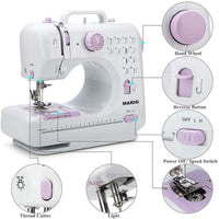 1 x RAW Customer Returns Sewing Machine for Beginners with 5 Languages Manual, 52PCS Accessories, 12 Stitches 2 Speeds Double Thread, MARIG FHSM-505 - RRP €69.99