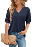 1 x RAW Customer Returns Amoretu Women s Elegant V-Neck Summer Puff Sleeve Short Sleeve T-Shirt Sea Blue XL - RRP €24.99