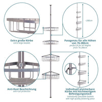 1 x RAW Customer Returns smartpeas Telescopic Shower Shelf No Drilling Required - 4 Baskets - Adjustable Size from 76 to 280 cm - Chrome Appearance - Extra 2 Self-Adhesive Hooks  - RRP €49.99