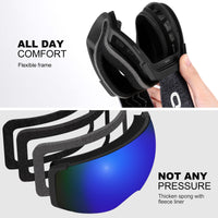 1 x RAW Customer Returns Odoland ski goggles unisex for men and women, boys, frameless snowboard goggles with magnetic interchangeable lenses, UV protection, anti-fog snow goggles, helmet-compatible ski goggles for skiing, black blue - RRP €37.42