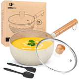 1 x RAW Customer Returns BUNDLEPRO 2.1 Quart Cooking Pot Set with Lid, Non-Stick Aluminum Sauce Pot, Induction Compatible Small Cooking Pots with Silicone Spatulas for Milk, Soup, Pasta, Eggs, Rice BEIGE - RRP €26.21