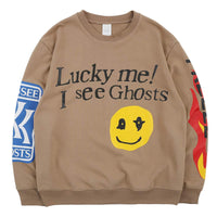 1 x Brand New Men Rapper Sweatshirts Lucky Me I See Ghosts Hip Hop Graphic Long Sleeve Shirt Khaki,XL - RRP €27.6