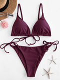 1 x RAW Customer Returns ZAFUL Women s Padded Bikini Set, Solid Color Bikini Swimsuit with Triangle Cup Spaghetti Straps Wine Red, S  - RRP €40.33