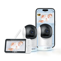 1 x RAW Customer Returns PARIS RH NE Baby Monitor with 2 Cameras, 5 WiFi Baby Monitor with APP, 2K UHD, Night Light, Motion Cry Detection, Temperature and Humidity Monitoring, Lullaby - RRP €199.99