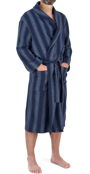 1 x RAW Customer Returns John Christian Men s Lightweight Robe in Brushed Cotton, Blue Stripes, M - RRP €51.59