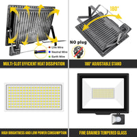 1 x RAW Customer Returns RIGIDON 2x 100W 10000LM outdoor light motion detector LED spotlight, outdoor LED lamp, 6000K cold white LED floodlight outdoor light, waterproof outdoor light floodlight for garden garage carport house wall - RRP €55.99