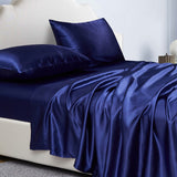 1 x RAW Customer Returns Jemiipee Single Satin Sheet Set Solid Color 90x190x36 cm - Fitted Bottom Sheet, Top Sheet, 1 Pillowcase - 3 Piece Satin Bedding - Navy Blue - RRP €34.99