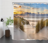 1 x RAW Customer Returns LB Beach Shower Curtain 180x200cm Sunset Landscape Tropical Island Anti-Mould Waterproof Bathroom Curtains, Seascape Extra Long Polyester Fabric Bath Curtain with Hooks - RRP €26.21