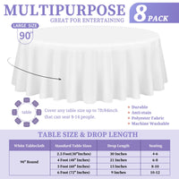 1 x RAW Customer Returns Showgeous 8 Pieces Tablecloth White Round Tablecloth 228cm Polyester Fabric Tablecloth Round Washable Tablecloth for Wedding Banquet Restaurant Buffet Parties Garden - RRP €74.99