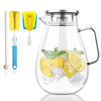 1 x RAW Customer Returns Honneeo Glass Pitcher 2 Liter 68 Ounces Carafe with Filter, Lid, Stirring Stick, Cleaning Brush Iced Tea Water Pitcher Hot Cold Water Iced Tea Wine Coffee Milk Juice Beverage Carafe Glass Carafe 2000ml  - RRP €17.99