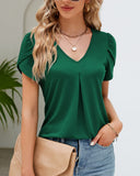 1 x Brand New Women s Summer Petal Short Sleeve T-Shirt V-Neck Elegant Blouse Ruffled Printed Tunic Tops Top 2023, A Dark Green, M - RRP €26.94