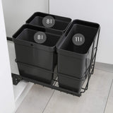 1 x RAW Customer Returns LM 64 3 built-in pull-out trash can with 3 trash cans 1x11L, 2x8L basket pull-out anthracite 32.8x43.3x35.4 cm - Trio waste separation system for the kitchen base cabinet... - RRP €65.45