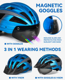 1 x RAW Customer Returns FUNWICT Bicycle helmet with visor for men and women, lightweight bicycle helmet with magnetic glasses and USB charging LED light, stylish mountain bike helmet size M L XL XL 59-63 cm, blue gray  - RRP €50.99