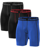 1 x RAW Customer Returns Roadbox Pack of 3 men s compression shorts, men s running shorts, quick-drying base layer shorts, shorts, L, pack of 3 black, black red stripes , blue - RRP €29.99