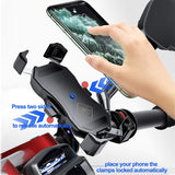 1 x RAW Customer Returns iMESTOU Motorcycle Wireless Phone Holder 15W Qi USB Quick Charger 3.0 Handlebar Rearview Mirror Mobile Holder for 3.5-6.8 inch Cell Phones with Max.12mm Thickness, Works with 12 24V Motorcycles - RRP €38.98