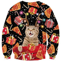 1 x RAW Customer Returns Fanient Christmas Sweater Men 3D Printed Star Box Pizza Cat Pattern Novelty Men Sweater S - RRP €33.26