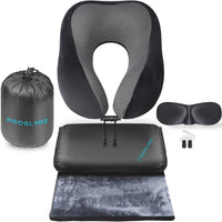 1 x RAW Customer Returns Proglobe Neck Pillow Travel Set - Travel Pillow for Air Travel, 100 Memory Foam with Comfortable and Breathable Cover, Includes 3D Sleep Mask, Ear Plugs and Luxury Blanket and Bag - RRP €31.33