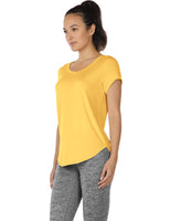 1 x RAW Customer Returns icyzone Women s Backless Yoga T-Shirt Short Sleeve Sports Leisure Tops Loose V-Neck Shirt, Pack of 2 XL, Black Yellow  - RRP €25.2