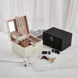 3 x Brand New Jewelry box with 2 levels and a drawer, jewelry box with key, black jewelry box for rings, earrings, necklaces and watches, gift for your loved ones - RRP €81.66