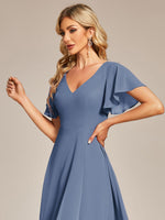 1 x RAW Customer Returns Ever-Pretty Bridesmaid Dress Short Sleeves A-Line Chiffon V-Neck Empire Style Chiffon Elegant Dress Women Ceremony Denim Blue 46 - RRP €71.99