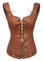 1 x RAW Customer Returns Bslingerie Women s Fashion Lingerie PU Leather Look Corsets Bustier Corset M, Brown  - RRP €50.62