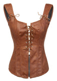 1 x RAW Customer Returns Bslingerie Women s Fashion Lingerie PU Leather Look Corsets Bustier Corset M, Brown  - RRP €50.62