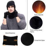 1 x RAW Customer Returns Acxilexy Winter Beanie Hat Scarf and Gloves Set for Men and Women, Beanie Hat Neck Warmer and Touchscreen Gloves with Warm Fleece Lining for Outdoor Sports Activities Black  - RRP €16.13