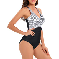 1 x RAW Customer Returns Century Star Swimsuit Women Tummy Control Swimsuit Women Plus Size Swimsuit with Underwire Swimsuits for Women Tummy Control Swimsuit Women Sport Black and White Striped 40-42 - RRP €35.28