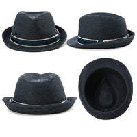 1 x Brand New Unisex sun hat straw panama fedora beach hat short brim black blue SIGGI L 60cm - RRP €27.22