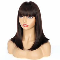 1 x RAW Customer Returns PORSMEER Bob Wig Black Shoulder Length Straight Straight Medium Length with Bangs for Women Girls Natural Synthetic Hair for Carnival Fancy Dress Halloween Costume Party, 40cm - RRP €19.99