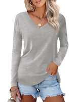 1 x RAW Customer Returns Beluring Ladies Causal T-Shirt V-Neck Long Sleeve Simple Simple Soft T-Shirt Gray L - RRP €24.0