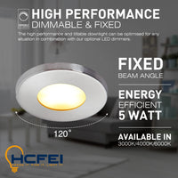 1 x Brand New HCFEI LED Recessed Light IP44 230V 5W Dimmable Bathroom LED Spotlight Spotlights Ceiling Lamp Recessed Lamps Warm White 3000K Set of 6  - RRP €46.38