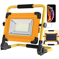 1 x RAW Customer Returns Solar LED construction spotlight battery, 120 LED portable work light solar USB rechargeable, 4 modes 6000K waterproof outdoor floodlight 14000mAH power bank for car repair, garage, workshop, camping - RRP €36.99