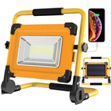 1 x RAW Customer Returns Solar Portable LED Construction Spotlight 100W, 120 LED Work Light 360 Rotation, 4 Modes 14000mAh Rechargeable USB Battery Waterproof Power Bank for Car Repairs, Workshop, Camping - RRP €37.01