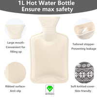 1 x RAW Customer Returns Hot water bottle belt with cover to tie around, hot water bottle belt portable 1L made of rubber, heat belt periods for hands period neck shoulder back stomach, gift for women mother wife, grey - RRP €15.59