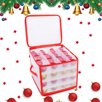 1 x RAW Customer Returns FORMIZON Storage box for Christmas decorations, sorting box storage with handle, storage box for Christmas tree baubles with compartments and lid for 64 Christmas tree baubles, Christmas decorations red  - RRP €22.18